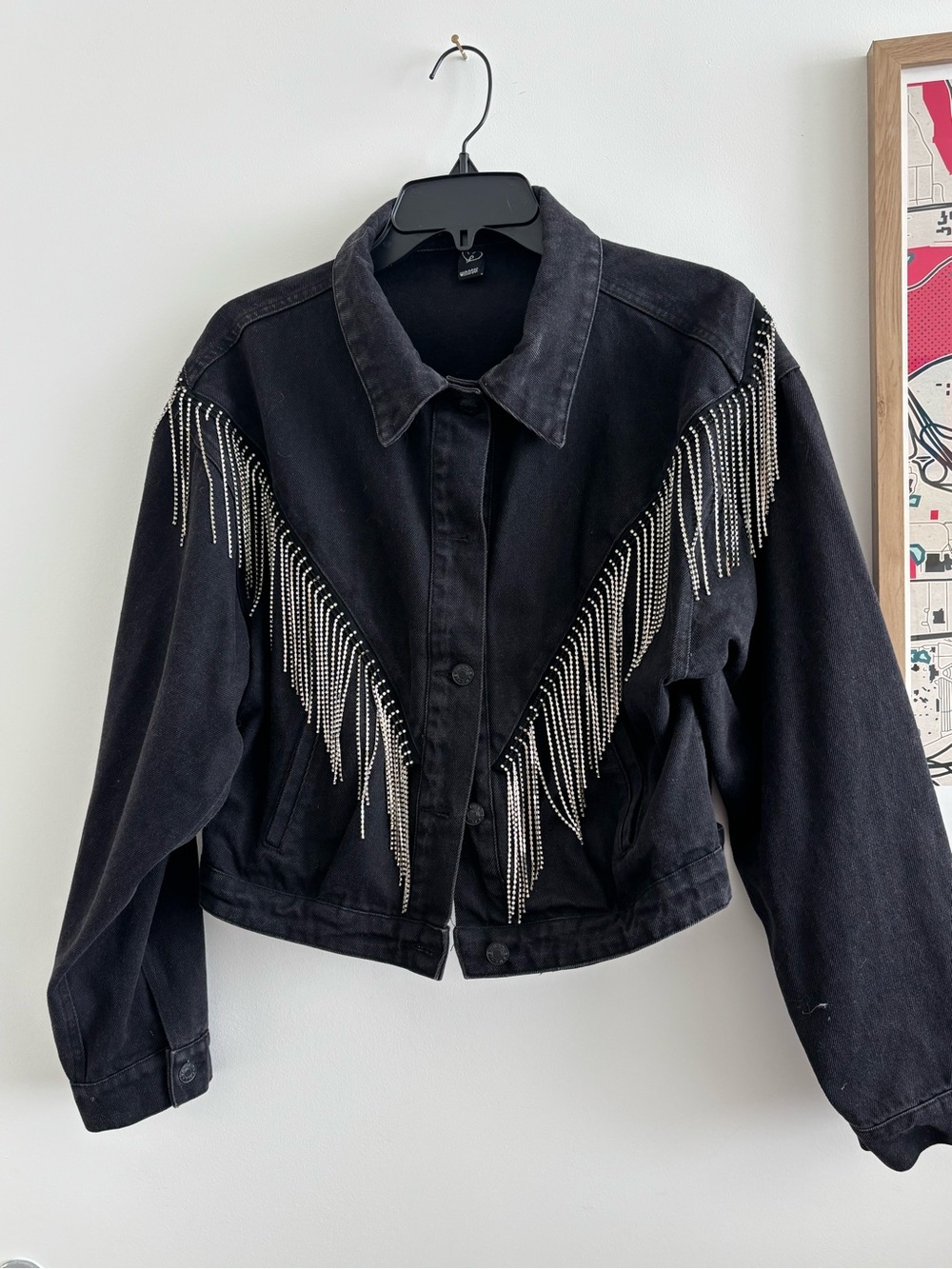 Windsor Black Denim Jacket with Silver Fringe